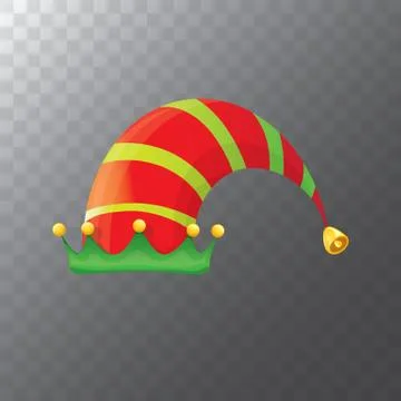 Vector funky red and green stripped cartoon christmas elf hat isolated on Stock Illustration