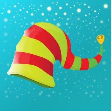 Vector funky red and green stripped cartoon christmas elf hat on azure sky Illustrazione stock