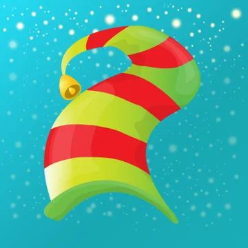 Vector funky red and green stripped cartoon christmas elf hat on azure sky Stock Illustration