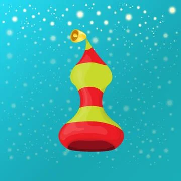Vector funky red and green stripped cartoon christmas elf hat on azure sky Illustrazione stock