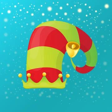 Vector funky red and green stripped cartoon christmas elf hat on azure sky イラスト素材