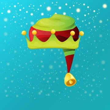 Vector funky red and green stripped cartoon christmas elf hat on azure sky Illustrazione stock