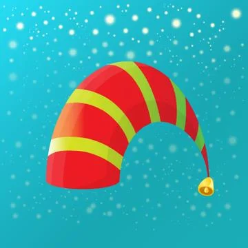 Vector funky red and green stripped cartoon christmas elf hat on azure sky Illustrazione stock