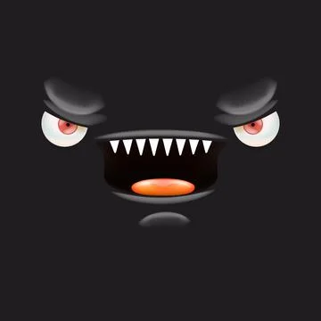 Vector funny angry black monster face with open mouth with fangs and evil eyes 스톡 일러스트