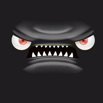 Vector funny angry black monster face with open mouth with fangs and evil eyes 스톡 일러스트