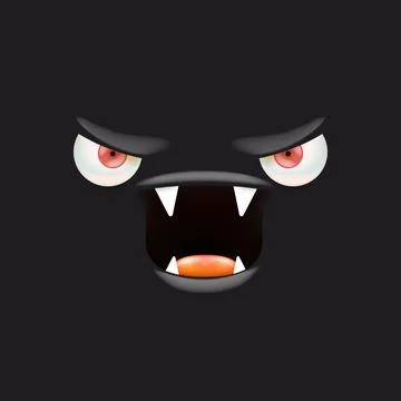 Vector funny angry black monster face with open mouth with fangs and evil eyes 스톡 일러스트