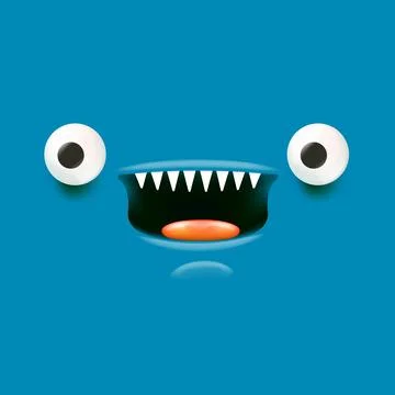 Vector funny angry blue monster face with open mouth with fangs and evil eyes 스톡 일러스트