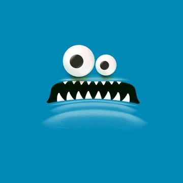 Vector funny angry blue monster face with open mouth with fangs and evil eyes Stock Illustration