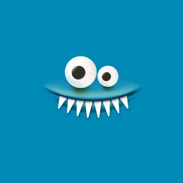 Vector funny angry blue monster face with open mouth with fangs and evil eyes Stock Illustration