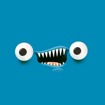 Vector funny angry blue monster face with open mouth with fangs and evil eyes 스톡 일러스트