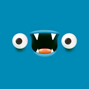 Vector funny angry blue monster face with open mouth with fangs and evil eyes 스톡 일러스트