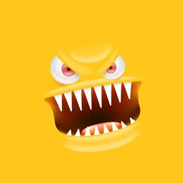 Vector funny angry orange monster face with open mouth with fangs and evil eyes Stock Illustration