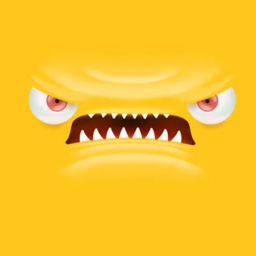 Vector funny angry orange monster face with open mouth with fangs and evil eyes Stock Illustration