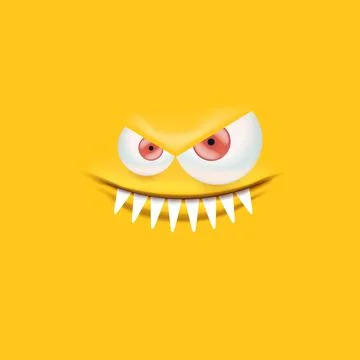 Vector funny angry orange monster face with open mouth with fangs and evil eyes 스톡 일러스트