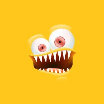 Vector funny angry orange monster face with open mouth with fangs and evil eyes Stock Illustration