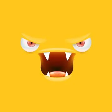 Vector funny angry orange monster face with open mouth with fangs and evil eyes Stock Illustration