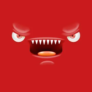 Vector funny angry red christmas monster face with open mouth with fangs and Stock Illustration