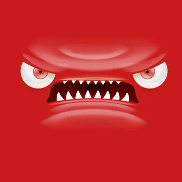 Vector funny angry red christmas monster face with open mouth with fangs and 스톡 일러스트