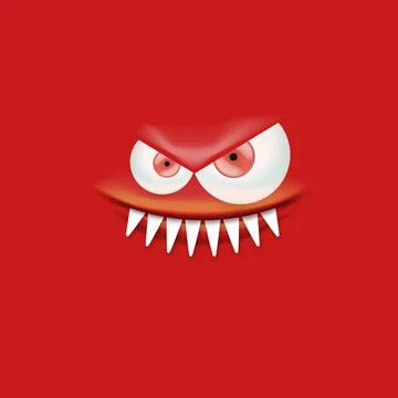 Vector funny angry red christmas monster face with open mouth with fangs and 스톡 일러스트