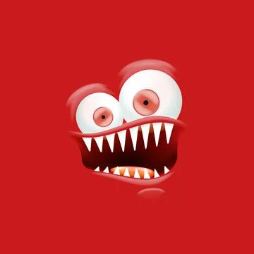Vector funny angry red christmas monster face with open mouth with fangs and 스톡 일러스트