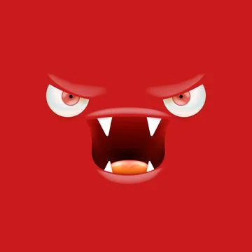 Vector funny angry red christmas monster face with open mouth with fangs and Stock Illustration
