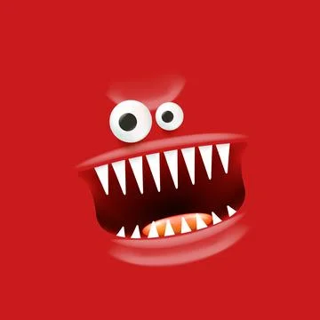 Vector funny angry red christmas monster face with open mouth with fangs and 스톡 일러스트