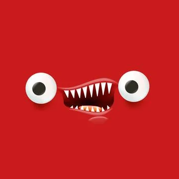 Vector funny angry red christmas monster face with open mouth with fangs and 스톡 일러스트