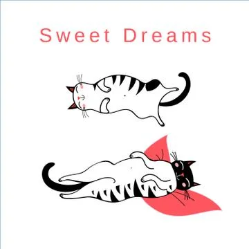 Vector funny card with sleeping graphic cats Stock Illustration