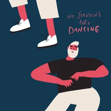 Vector funny cartoon character dancing person, handwritten quote Stock Illustration