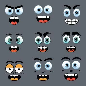 Vector funny cartoon character faces, abstract mascot sticker and badges Stock Illustration