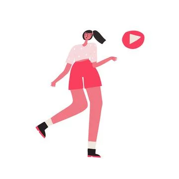 Vector funny cartoon character moving woman and record sign Stock Illustration