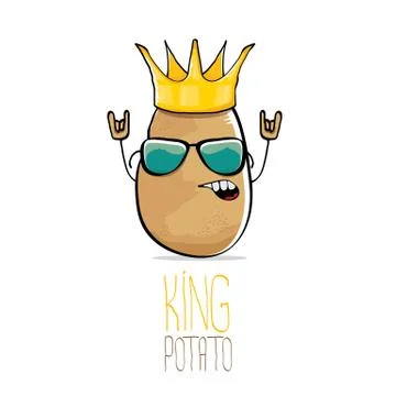 Vector funny cartoon cool cute brown smiling king potato Illustrazione stock