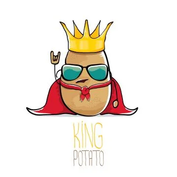 Vector funny cartoon cool cute brown smiling king potato Stock Illustration