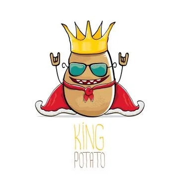 Vector funny cartoon cool cute brown smiling king potato Stock Illustration