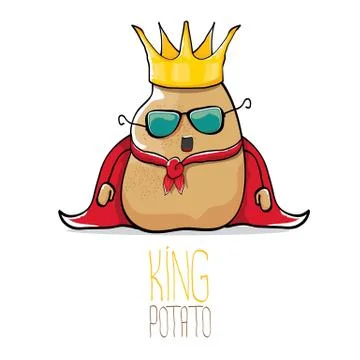 Vector funny cartoon cool cute brown smiling king potato Stock Illustration