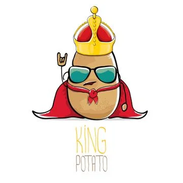 Vector funny cartoon cool cute brown smiling king potato Illustrazione stock
