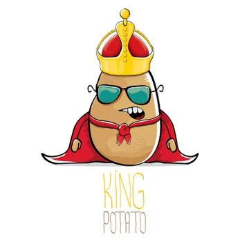 Vector funny cartoon cool cute brown smiling king potato Illustrazione stock