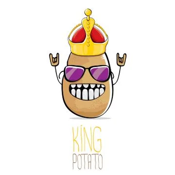 Vector funny cartoon cool cute brown smiling king potato Illustrazione stock
