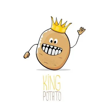 Vector funny cartoon cool cute brown smiling king potato Illustrazione stock