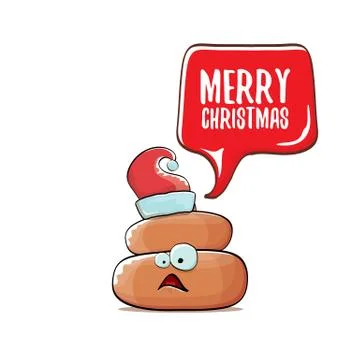 Vector funny cartoon cool cute brown smiling poo icon with santa red hat and 스톡 일러스트