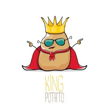 Vector funny cartoon cool cute brown smiling king potato Illustrazione stock