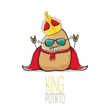 Vector funny cartoon cool cute brown smiling king potato Illustrazione stock