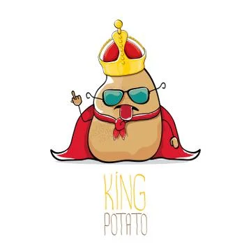 Vector funny cartoon cool cute brown smiling king potato Stock Illustration