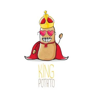 Vector funny cartoon cool cute brown smiling king potato Illustrazione stock