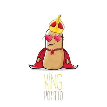 Vector funny cartoon cool cute brown smiling king potato Illustrazione stock