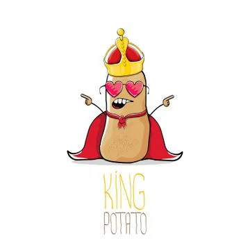 Vector funny cartoon cool cute brown smiling king potato Illustrazione stock
