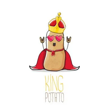 Vector funny cartoon cool cute brown smiling king potato Stock Illustration