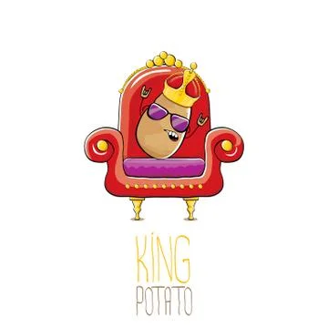 Vector funny cartoon cool cute brown smiling king potato with golden royal crown Illustrazione stock