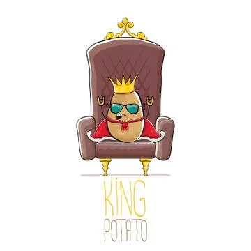 Vector funny cartoon cool cute brown smiling king potato with golden royal crown Stock Illustration