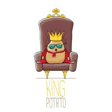 Vector funny cartoon cool cute brown smiling king potato with golden royal crown Stock Illustration